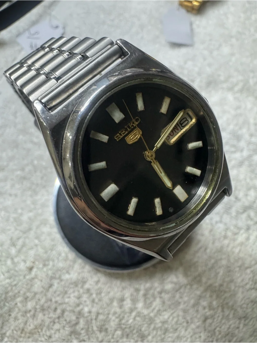 Seiko 5 automatic Black Dial Men's Watch with Gold Accents
